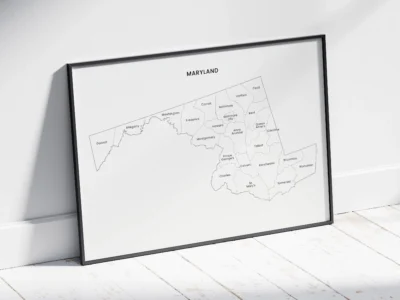 maryland-counties-map-printable-light-black-frame Maryland Counties Map Printable, Labeled County Map, Light & Dark Styles