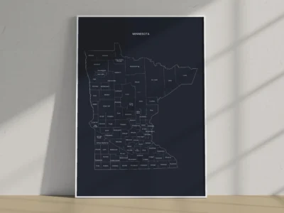 minnesota-counties-map-printable-dark-big-frame Minnesota Counties Map Printable, Labeled County Map, Light & Dark Styles