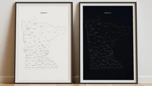 minnesota-counties-map-printable-light-dark-black-frame Minnesota Counties Map Printable, Labeled County Map, Light & Dark Styles