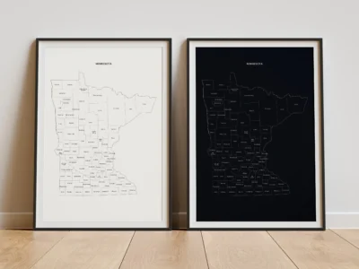 minnesota-counties-map-printable-light-dark-black-frame Minnesota Counties Map Printable, Labeled County Map, Light & Dark Styles