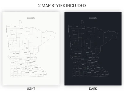 minnesota-counties-map-printable-light-dark-included-map-styles-info Minnesota Counties Map Printable, Labeled County Map, Light & Dark Styles