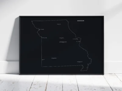 missouri-cities-map-printable-dark-black-frame Missouri Cities Map Printable, Labeled City Map, Light & Dark Styles