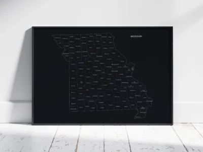 missouri-counties-map-printable-dark-black-frame Missouri Counties Map Printable, Labeled County Map, Light & Dark Styles