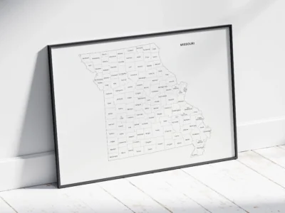 missouri-counties-map-printable-light-black-frame Missouri Counties Map Printable, Labeled County Map, Light & Dark Styles