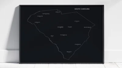 South Carolina Cities Map Printable, Labeled City Map, Light & Dark Styles