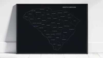 South Carolina Counties Map Printable, Labeled County Map, Light & Dark Styles