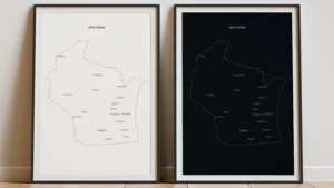 wisconsin-cities-map-printable-light-dark-black-frame Wisconsin Cities Map Printable, Labeled City Map, Light & Dark Styles