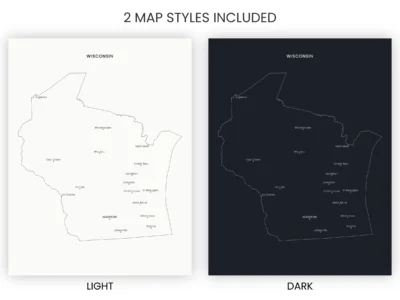 wisconsin-cities-map-printable-light-dark-included-map-styles-info Wisconsin Cities Map Printable, Labeled City Map, Light & Dark Styles