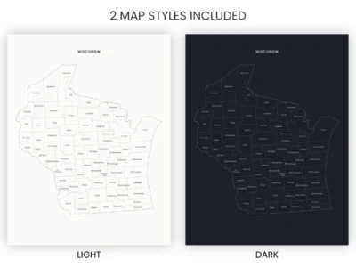 wisconsin-counties-map-printable-light-dark-included-map-styles-info Wisconsin Counties Map Printable, Labeled County Map, Light & Dark Styles