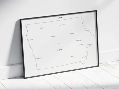 Iowa-cities-map-printable-light-black-frame Iowa Cities Map Printable, Labeled City Map, Light & Dark Styles