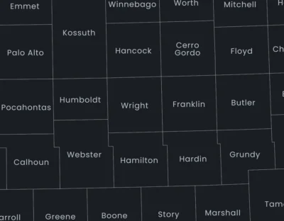 Iowa Counties Map Printable, Labeled County Map, Light & Dark Styles