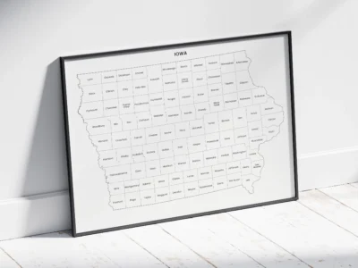 Iowa Counties Map Printable, Labeled County Map, Light & Dark Styles