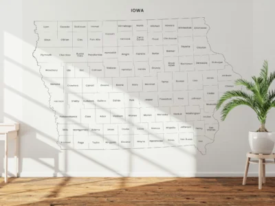 Iowa Counties Map Printable, Labeled County Map, Light & Dark Styles