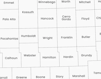 Iowa Counties Map Printable, Labeled County Map, Light & Dark Styles