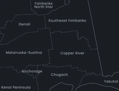 Alaska Counties Map Printable, Labeled County Map, Light & Dark Styles