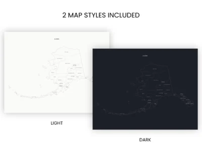 Alaska Counties Map Printable, Labeled County Map, Light & Dark Styles