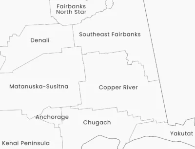 Alaska Counties Map Printable, Labeled County Map, Light & Dark Styles