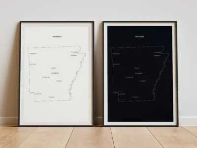 arkansas-cities-map-printable-light-dark-black-frames Arkansas Cities Map Printable, Labeled City Map, Light & Dark Styles