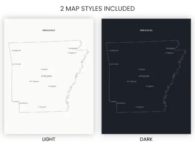 arkansas-cities-map-printable-light-dark-included-map-styles-info Arkansas Cities Map Printable, Labeled City Map, Light & Dark Styles