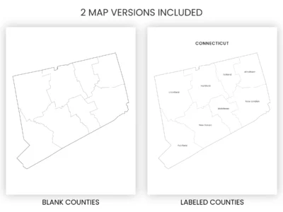 Connecticut Historic Counties Map Printable, Blank & Labeled