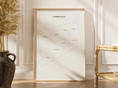 Connecticut Historic Counties Map Printable, Labeled Map, Light & Dark Styles