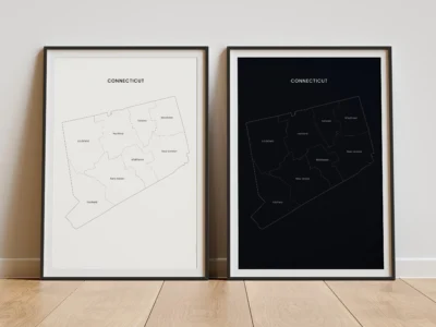 Connecticut Historic Counties Map Printable, Labeled Map, Light & Dark Styles