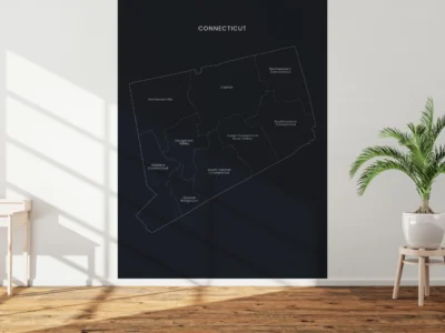 Connecticut Planning Regions Map Printable, Labeled Map, Light & Dark Styles