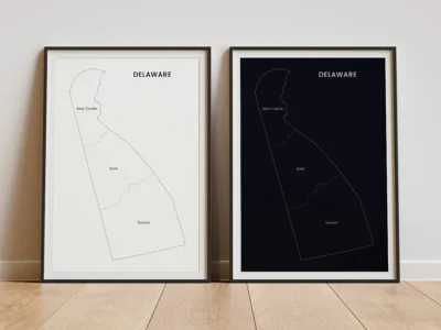 Delaware Counties Map Printable, Labeled County Map, Light & Dark Styles