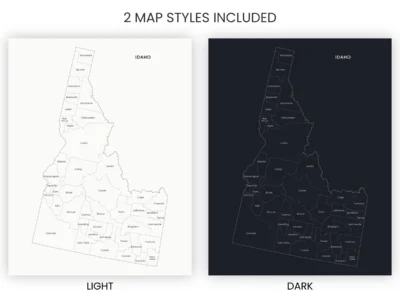 idaho-counties-map-printable-light-dark-included-map-styles-info Idaho Counties Map Printable, Labeled County Map, Light & Dark Styles