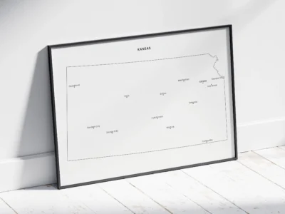 kansas-cities-map-printable-light-black-frame Kansas Cities Map Printable, Labeled City Map, Light & Dark Styles