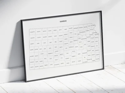 kansas-counties-map-printable-light-black-frame Kansas Counties Map Printable, Labeled County Map, Light & Dark Styles