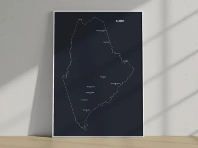 Maine Cities Map Printable, Labeled City Map, Light & Dark Styles