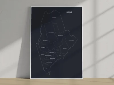 Maine Counties Map Printable, Labeled County Map, Light & Dark Styles