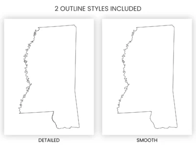 Mississippi Blank Outline Map Printable, State Outline, JPG PDF PNG