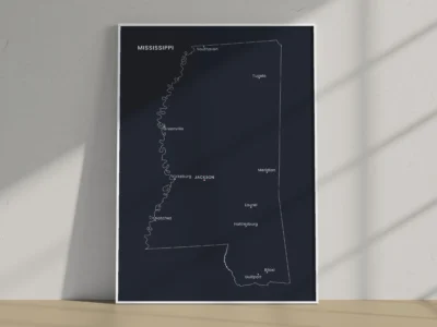 Mississippi Cities Map Printable, Labeled City Map, Light & Dark Styles
