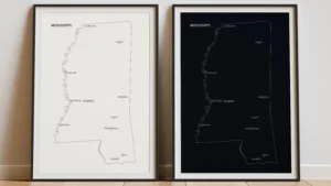 Mississippi Cities Map Printable, Labeled City Map, Light & Dark Styles
