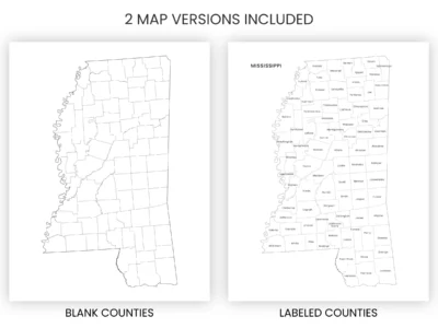 Mississippi Counties Map Printable, Blank & Labeled