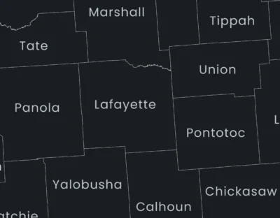 Mississippi Counties Map Printable, Labeled County Map, Light & Dark Styles