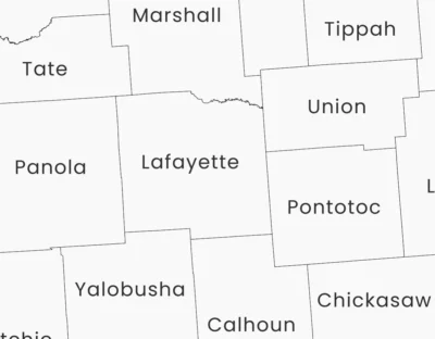 Mississippi Counties Map Printable, Labeled County Map, Light & Dark Styles