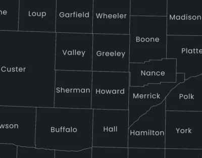 Nebraska Counties Map Printable, Labeled County Map, Light & Dark Styles