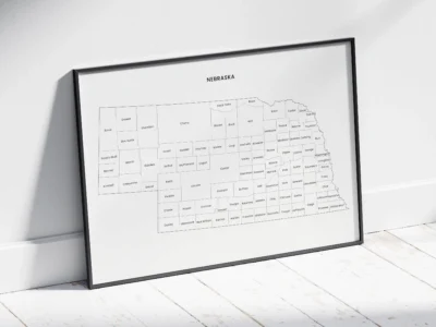 Nebraska Counties Map Printable, Labeled County Map, Light & Dark Styles