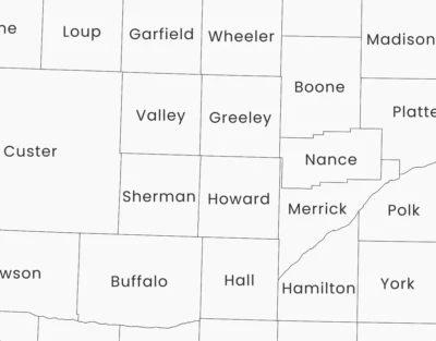 Nebraska Counties Map Printable, Labeled County Map, Light & Dark Styles
