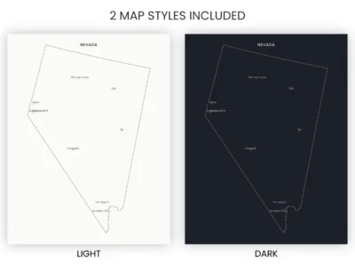 Nevada Cities Map Printable, Labeled City Map, Light & Dark Styles
