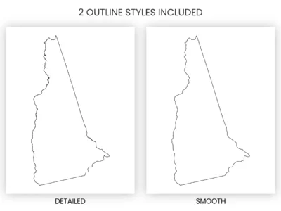 New Hampshire Blank Outline Map Printable, State Outline, JPG PDF PNG