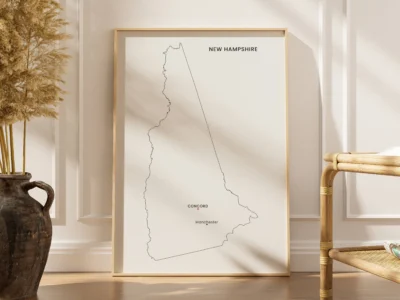 New Hampshire Cities Map Printable, Labeled City Map, Light & Dark Styles