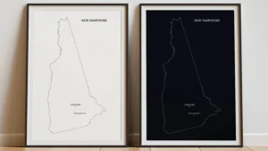new-hampshire-cities-map-printable-light-dark-black-frames New Hampshire Cities Map Printable, Labeled City Map, Light & Dark Styles