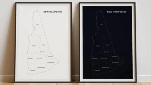 New Hampshire Counties Map Printable, Labeled County Map, Light & Dark Styles