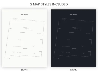 New Mexico Cities Map Printable, Labeled City Map, Light & Dark Styles