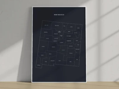 new-mexico-counties-map-printable-dark-big-frame New Mexico Counties Map Printable, Labeled County Map, Light & Dark Styles