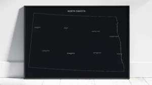 north-dakota-cities-map-printable-dark-black-frame North Dakota Cities Map Printable, Labeled City Map, Light & Dark Styles